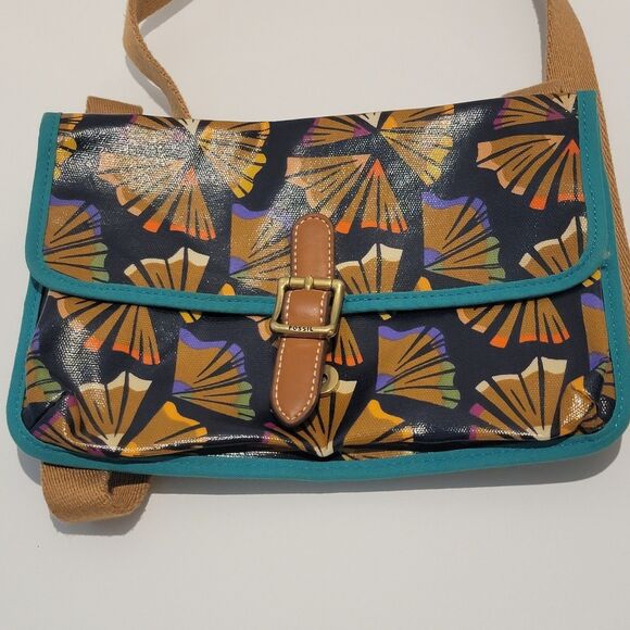 Fossil Crossbody Bag Colored Pencil Print Abstract Floral Coated Canvas Colorful - Picture 1 of 7